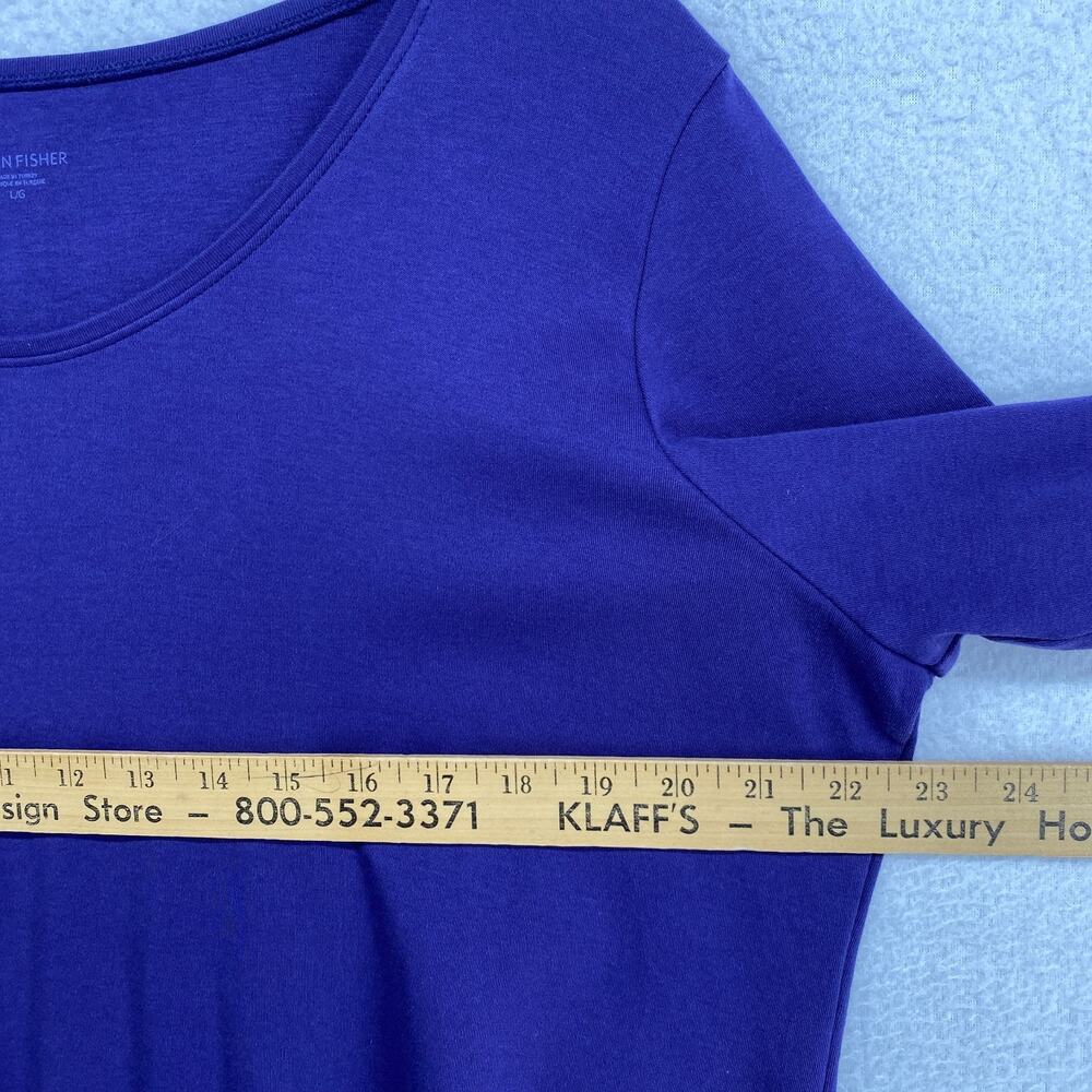 EILEEN FISHER Top L Organic Cotton Interlock Jersey Scoop Neck 3/4 Sleeve Purple - Picture 8 of 10